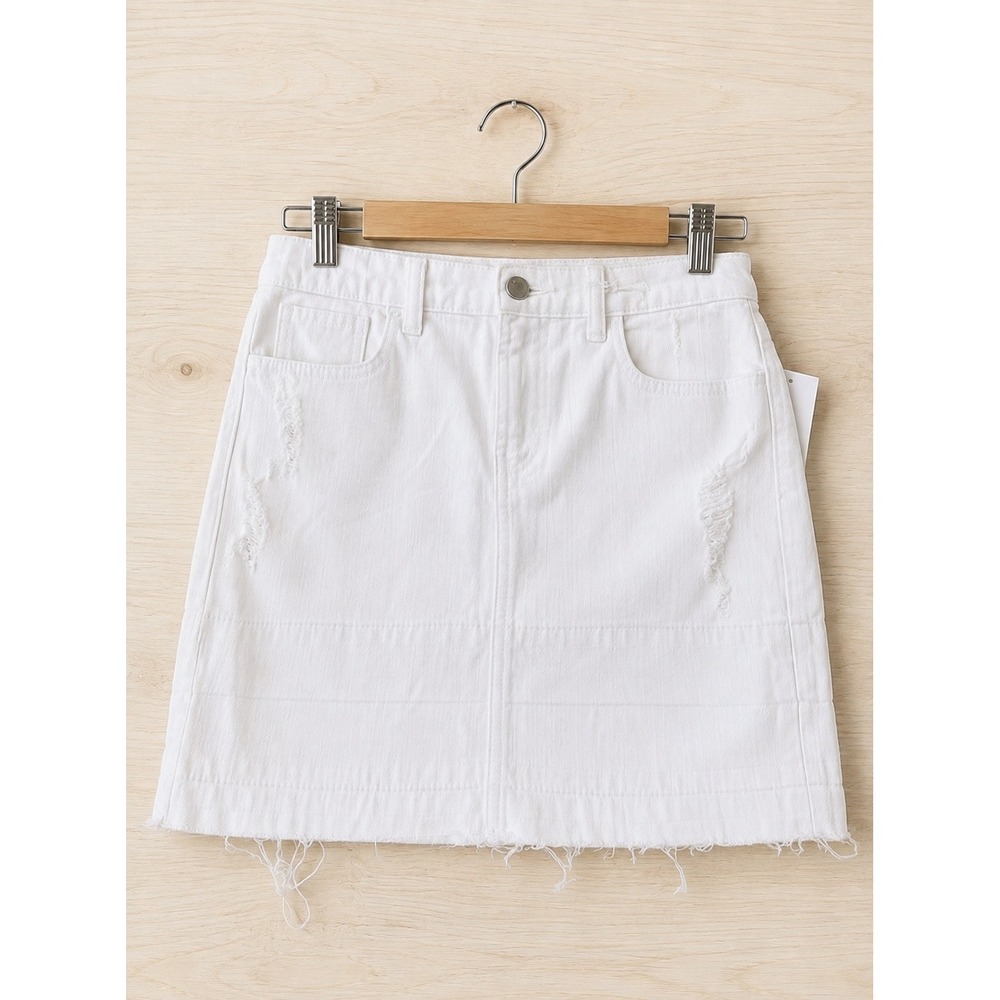 J Brand White Distressed Denim Mini Skirt Size 26 NWT Raw Hem